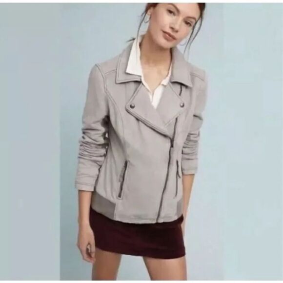 Marrakech Anthropologie Women's Size Medium Parkway Moto Jacket Faux Suede Mauve - Picture 1 of 6